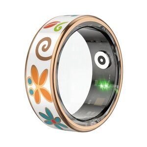 Oracle Smart Ring with Floral Design - Gold and White Size 10